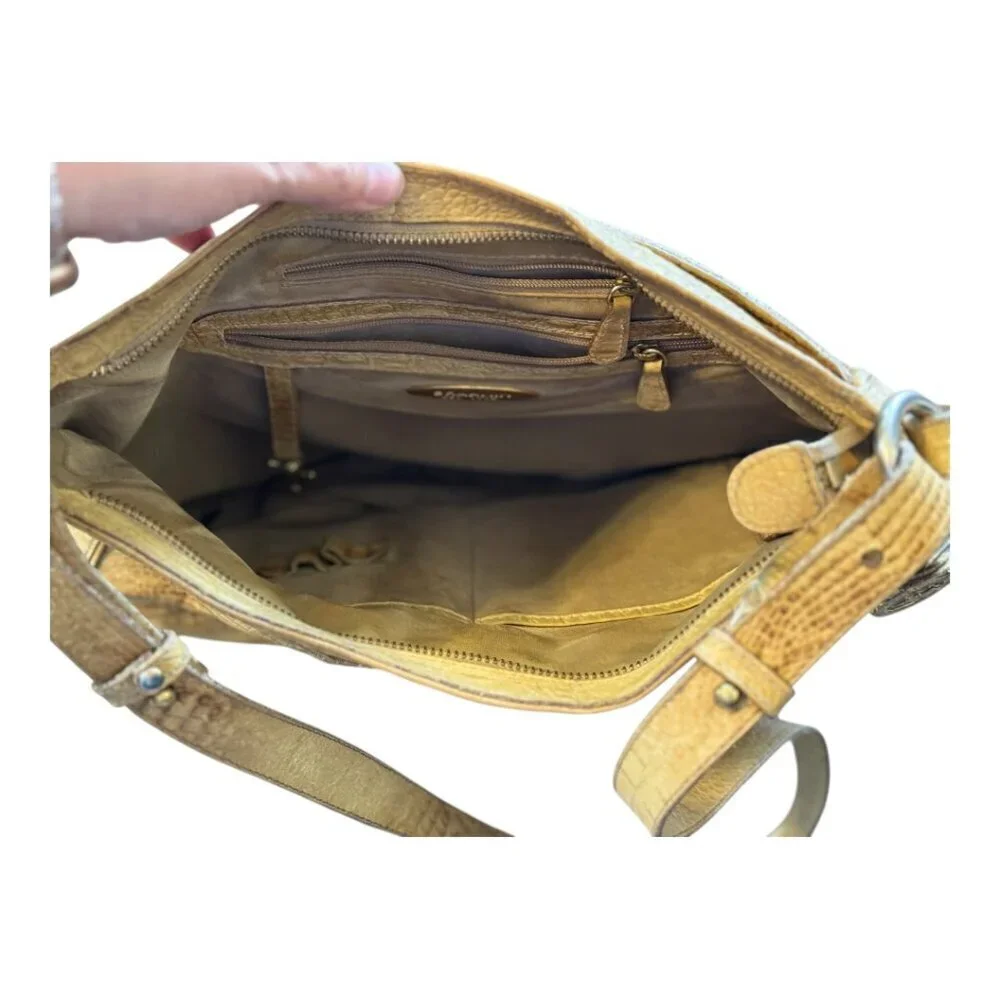 Brahmin Bag Women's Shoulder Purse Yellow Brown Multicolor Multiple Pockets
